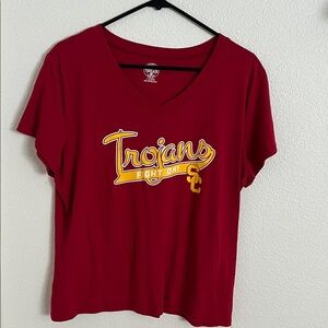 Rivalry Threads Women's V-Neck Tee in Cardinal Red with Yellow Script